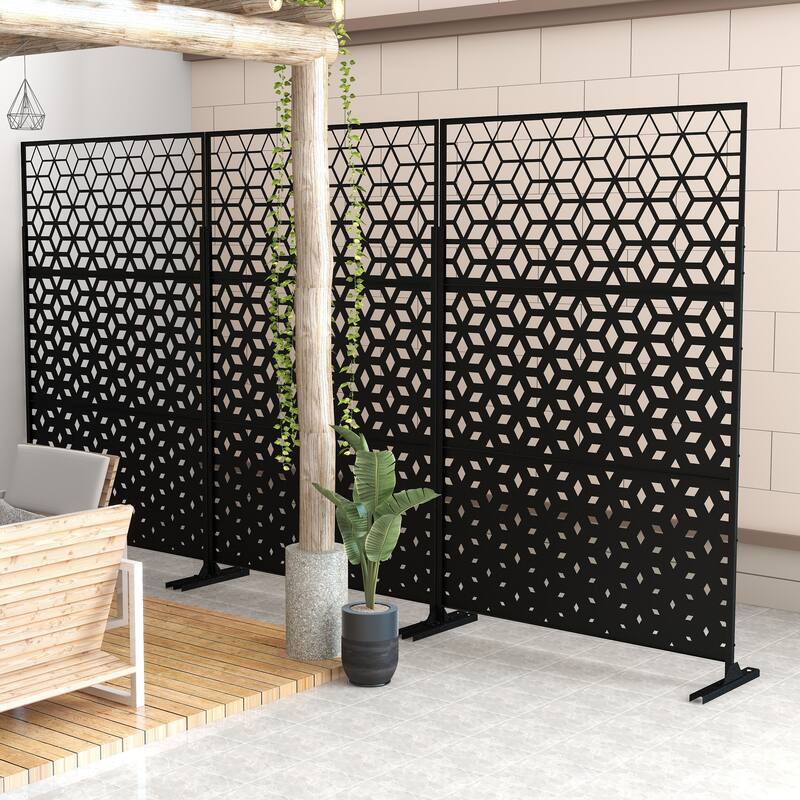 Metal Privacy Screen Wall Decoration Free Standing-6.3 ft. H X 4 ft. W