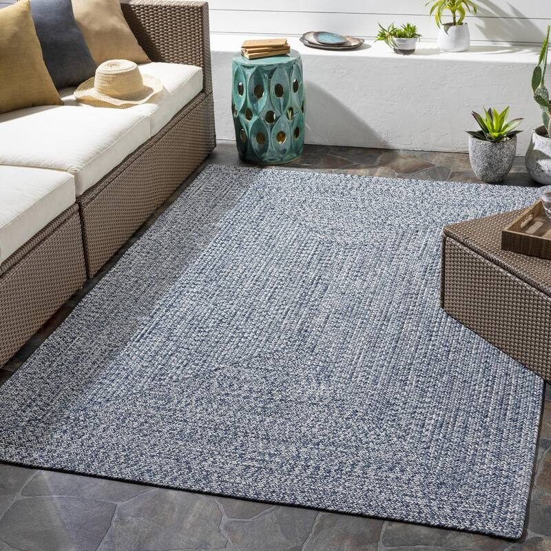 Livabliss Chesapeake Bay Country Stripe Outdoor Area Rug - Blue - 6' x 9' Oval