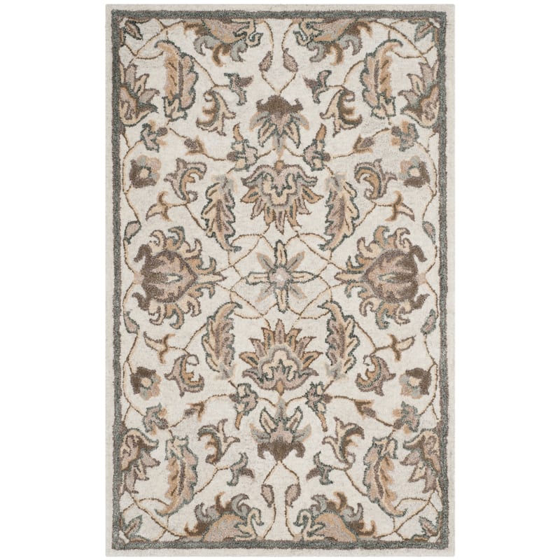 SAFAVIEH Handmade Bella Veselka Modern Floral Wool Rug - 2'6" x 4' - Ivory/Light Grey
