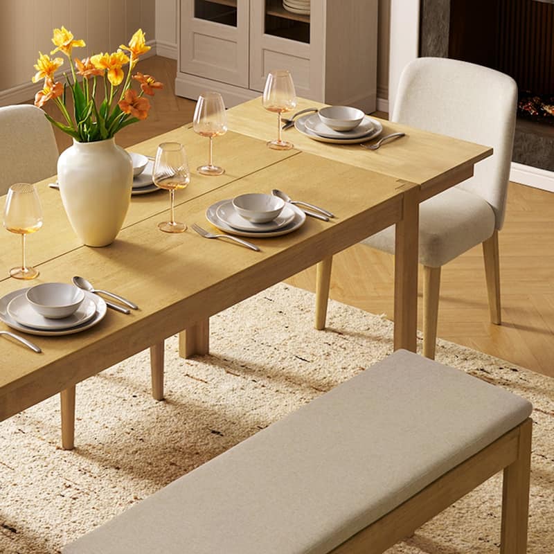 Mopio Logan Solid Wood Dining Table, Modern Farmhouse Solid Rubberwood with light wire brush for Dining Room and Kitchen