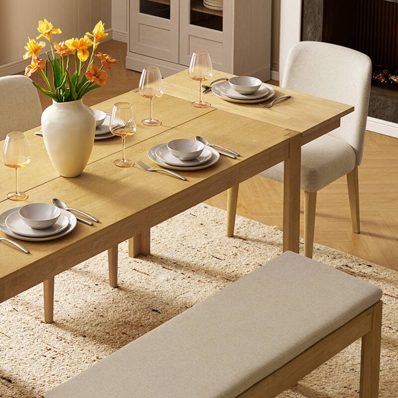 mopio Logan Upholstered Beige Dining Chair Set, Modern Farmhouse Solid Wood Dining Table Set for Dining Room Kitchen