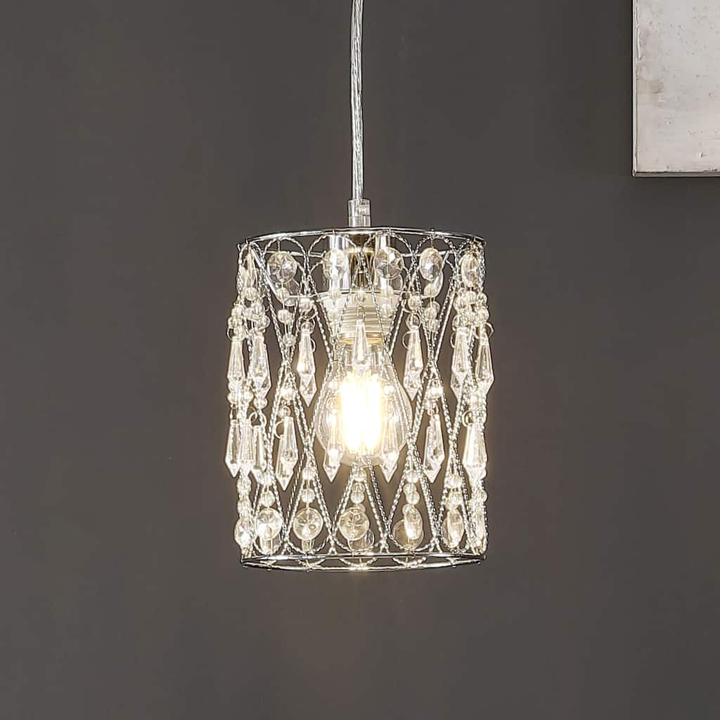 SAFAVIEH Lighting Sofiea Adjustable 1-Light Chrome Beaded Pendant - 6"x6"x13 - 82" - Chrome/Clear - 6Wx6Dx82H