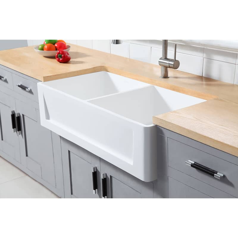 Kingston Brass Arcticstone 36" Farmhouse Double Basin Stone Composite