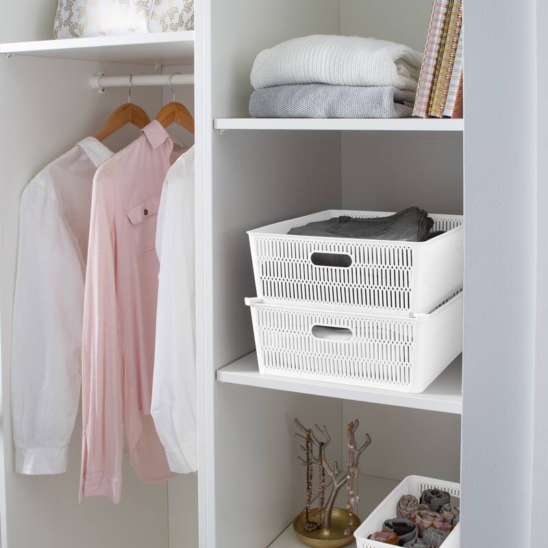 Simplify 2 Pack Slide 2 Stack It Shallow Storage Tote Baskets