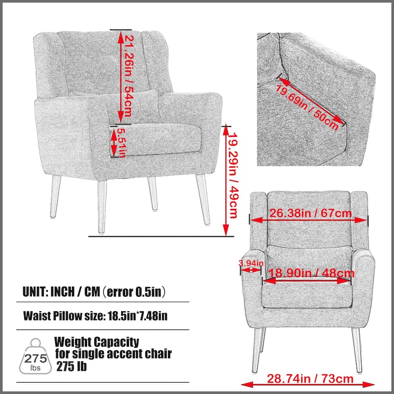 Linen Fabric Lounge Wingback Chairs Modern Accent Chair