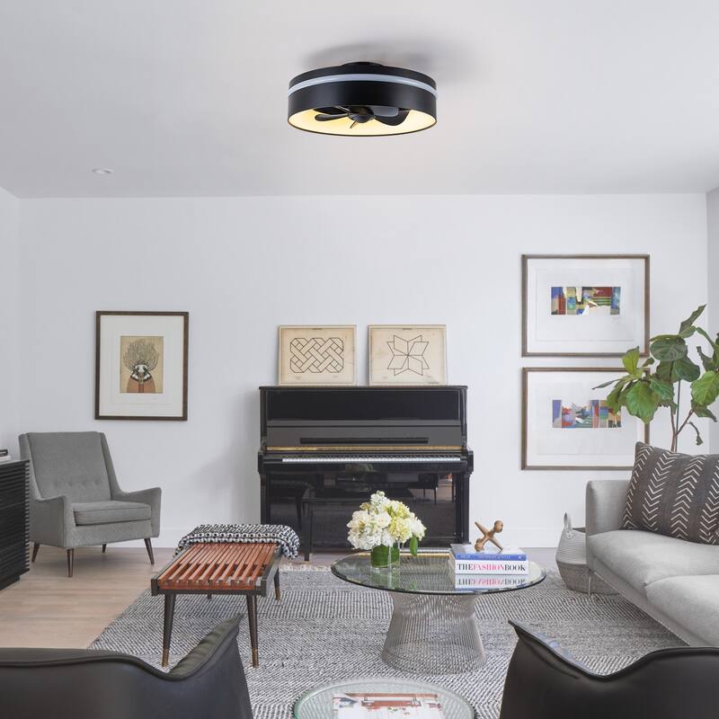 17.7" Modern Black LED Ceiling Fan with Light and Remote, Dimmable & Color Changing, 6 Speeds, Timer, Reversible Motor