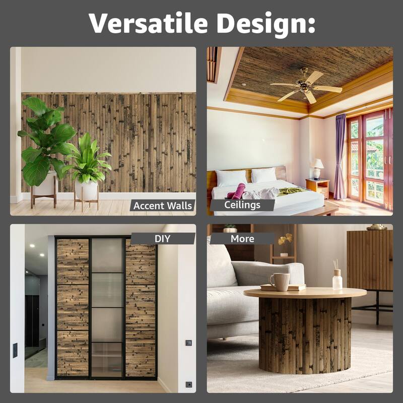Art3d 48 x 96 in Natural Bamboo Wall Panel for Wall Decor for Living Room,Bedroom,Office - 96 X 48