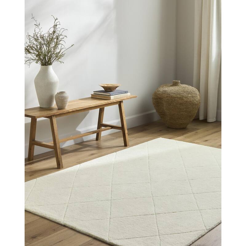 Livabliss Modern & Contemporary Wooly Geometric Washable Area Rug - 3'6" x 5'6" - Beige/White