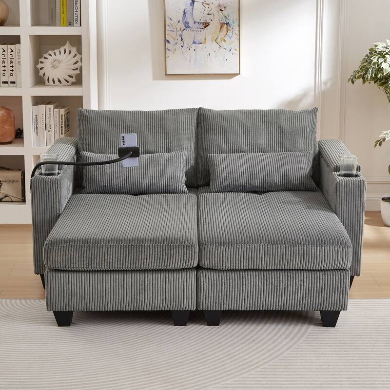 Loveseat Sofa Sofa Bed Corduroy Sleeper Sofa with USB Ports