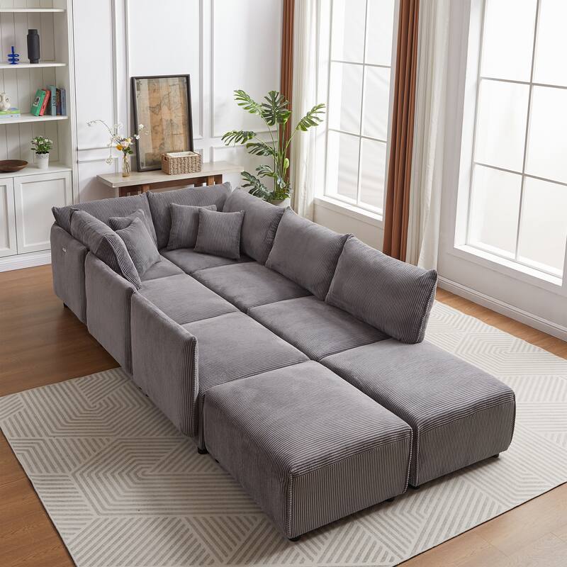 106.3" Corduroy Modular Sectional Sofa (Set of 2) with USB-C & 4 Cushions