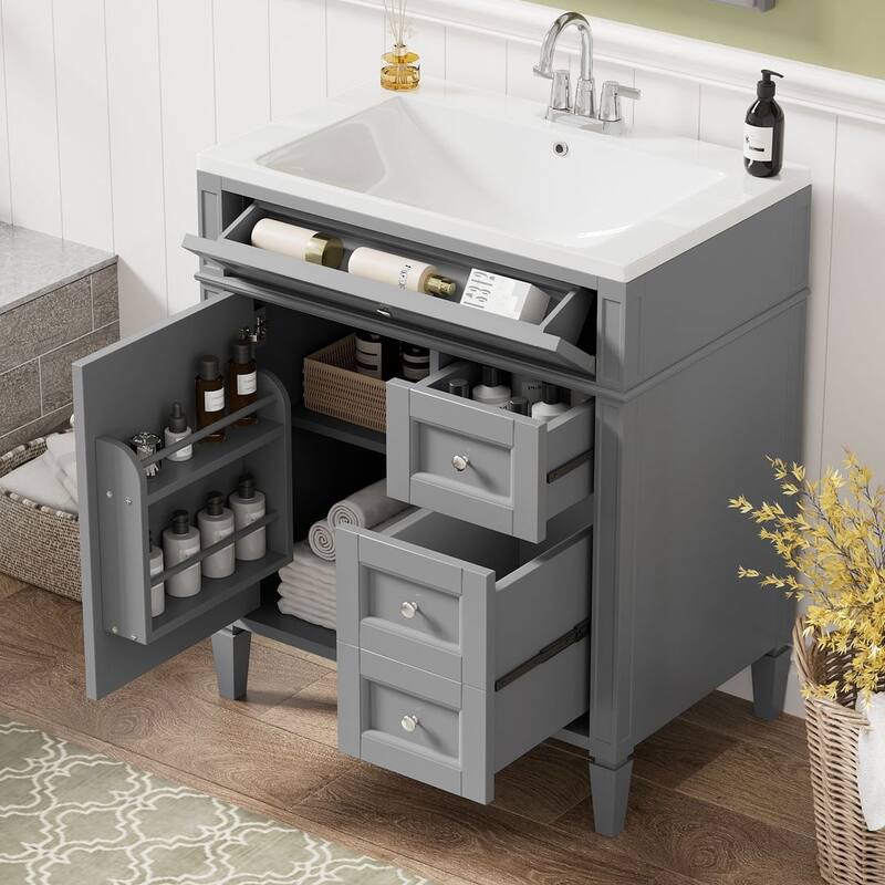 30'' Bathroom Vanity with Top Sink Set, Sink Bathroom Vanity