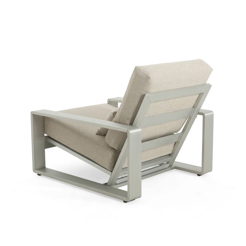 Roomfitters La Plata Outdoor Aluminum Lounge Chairs with Olefin Cushions, Modern Patio Seating, Silver