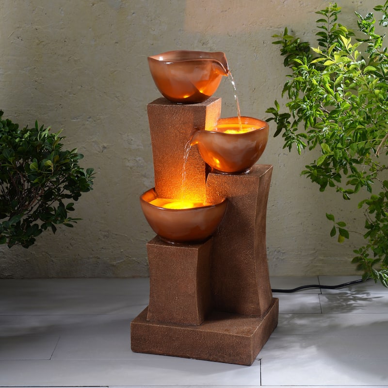 Teamson Home 28.54" Outdoor Bird Bath Fountain with LED Lights