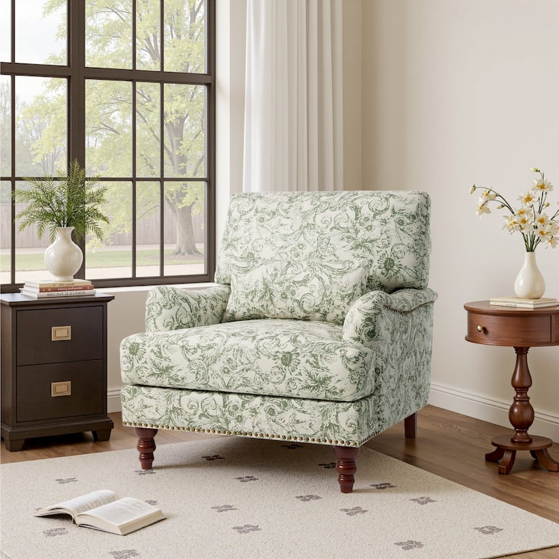 Mid Century Chenille Upholstered Accent Chair with Nailhead Trim