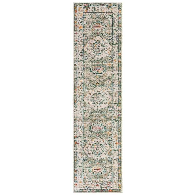 SAFAVIEH Madison Willodean Boho Oriental Distressed Rug - 2'2" x 8' Runner - Sage/Ivory