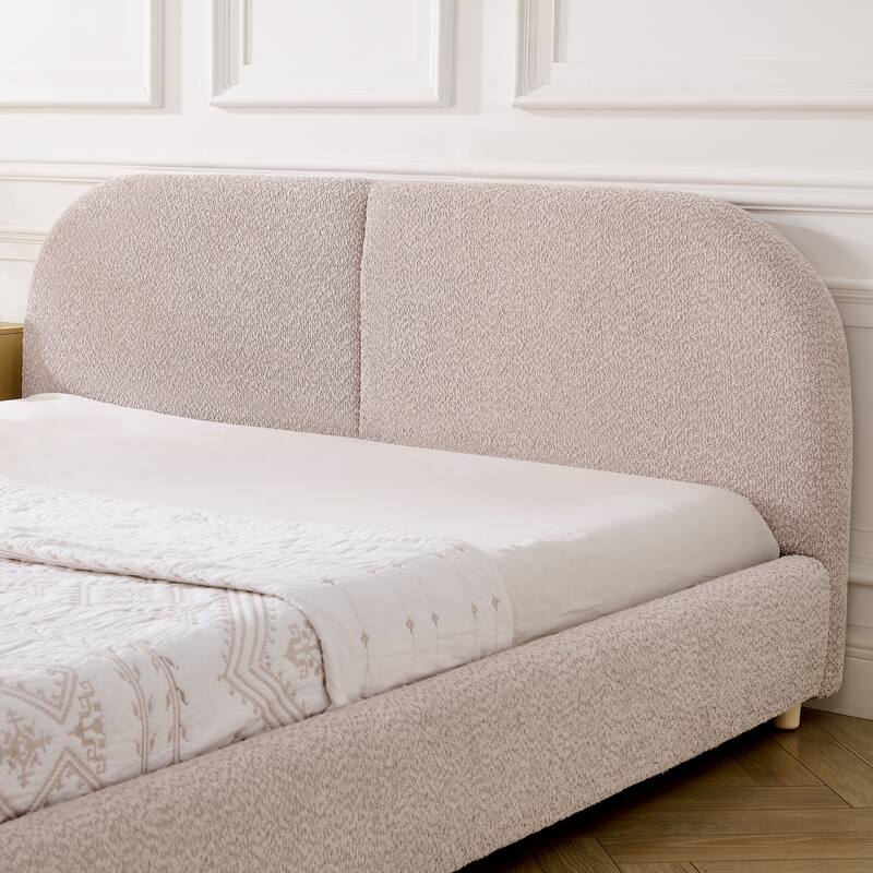 Fabric Upholstered Bed Frame Modern American Platform Bed Frame with Curved Headboard/Sturdy Legs Support/No Box Spring Needed