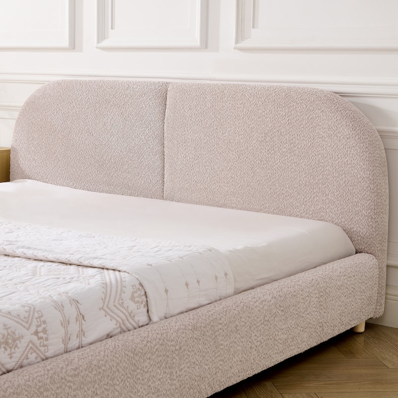 Stylish Curve-shaped Upholstered Platform Bed Frame Modern Minimalist Low Profile Bed with Curved Headboard Optional Storage Bed