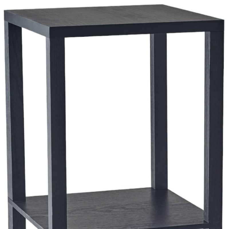 Black Square End Table with Storage Shelves for Living Room or Bedroom