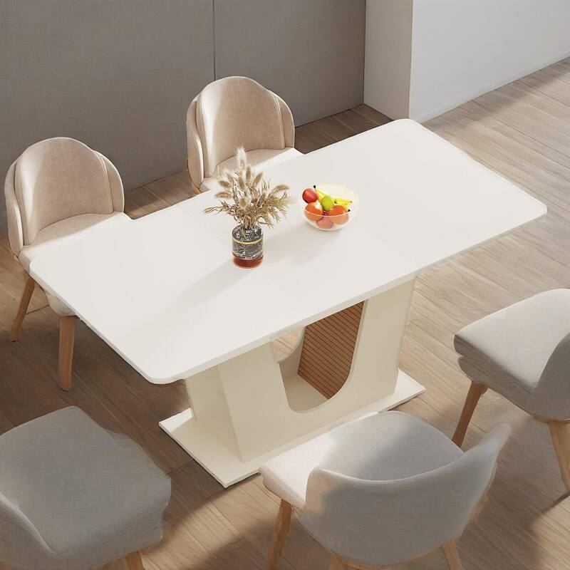 Cream MDF 4 to 6 Seater Dining Table with Modern Minimalist U-Base - 55.12” x 31.5” x 29.53”