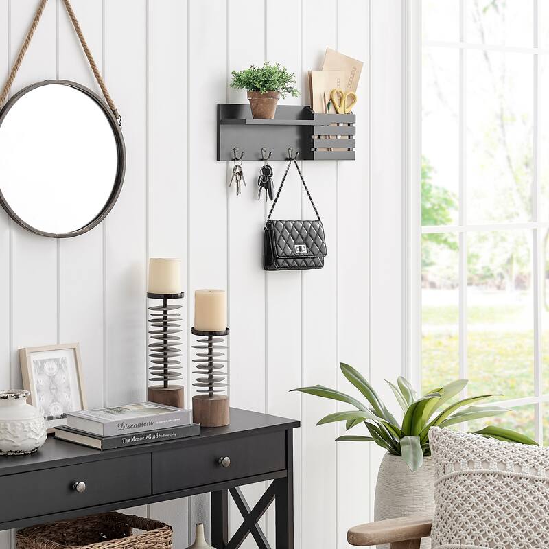Danya B. Utility Entryway Shelf with Pocket and Hanging Hooks