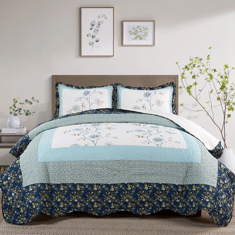 Serenta Dorset 3 Piece Bedspread Quilts Set - Blue - Queen