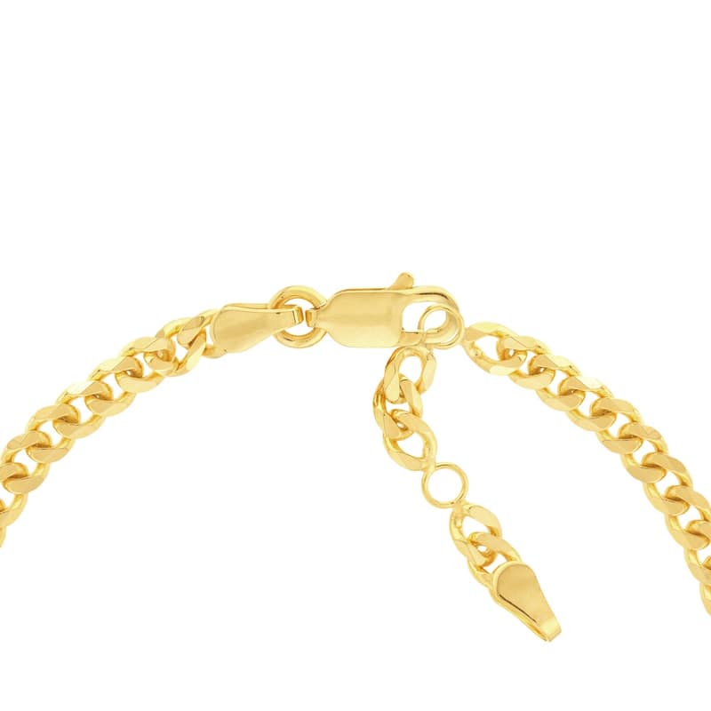 Curata 14k Yellow Gold 7.25" LOVE Plate Adjustable Curb Chain Bracelet