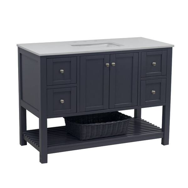 slide 25 of 29, KitchenBathCollection Lakeshore 48" Bathroom Vanity with Quartz Top Marine Gray