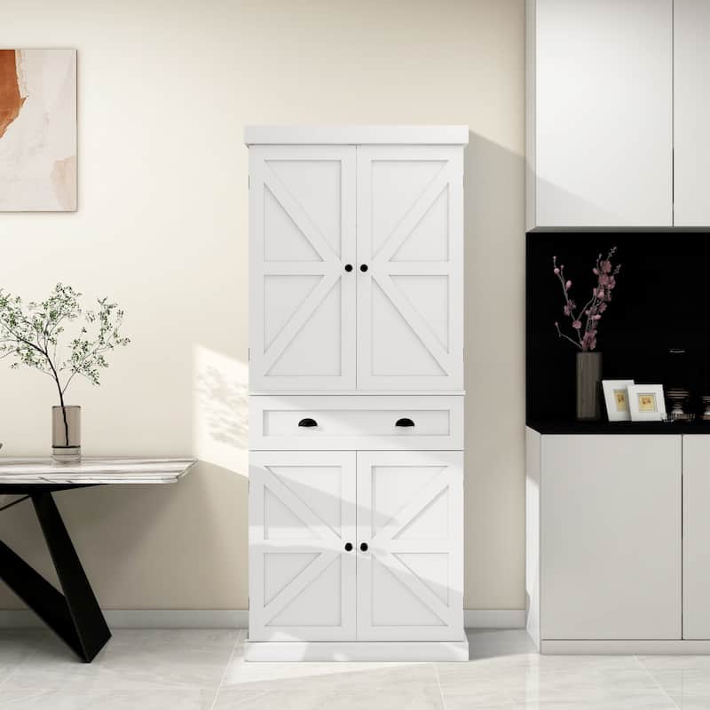 71.4'H White Kitchen Pantry Storage Cabinet With 4 Doors