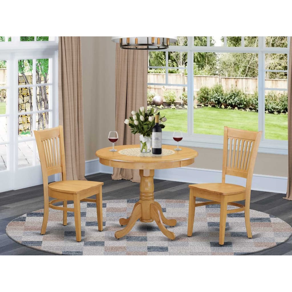 3-Piece Natural Oak Finish Solid Wood Top - Dining Room Set - Seats 4
