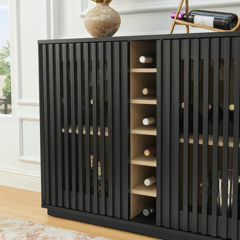 Mid Century Modern Fluted Buffet Cabinet with Wine Glass Holder and Wine Rack