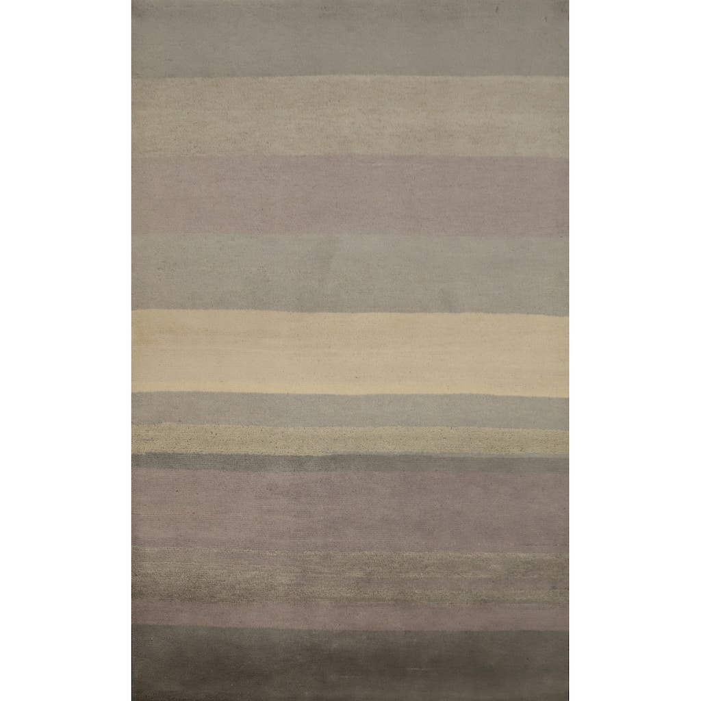 Hand Knotted Oriental 100% Wool Carpet Modern Stripe Multi-Colored Gabbeh Area Rug - 6' 6'' X 4' 5''