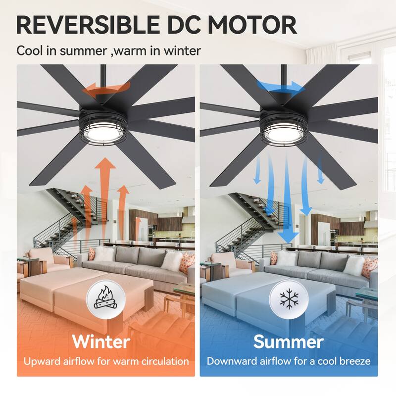 72/52-inch Reversible 8/5-Blade Dimmable LED Ceiling fan with Light and Remote