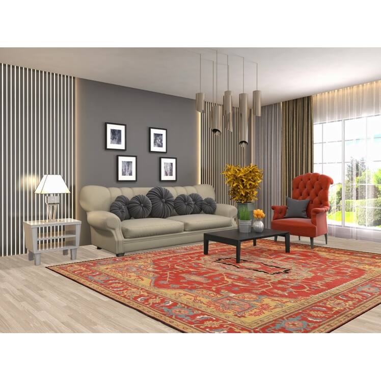 Geometric Heriz Serapi Oriental Area Rug Handmade Wool Carpet - 7'10" x 9'8"