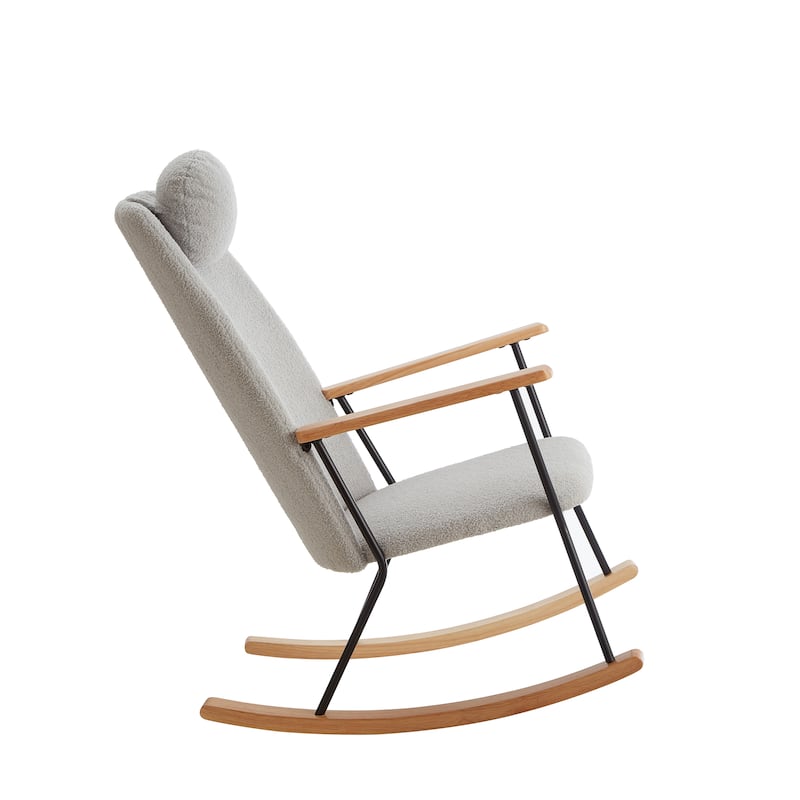 Adjustable Headrest Pillow Rocking Chair Accent Chair with High Backrest