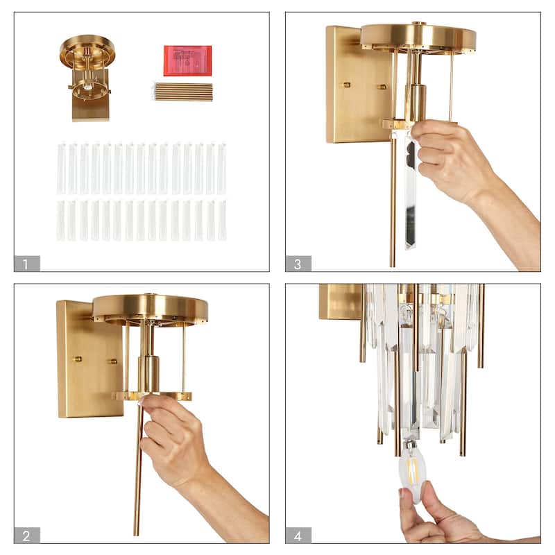 Modern Crystal 1-Light Wall Sconce Gold Bathroom Vanity Light