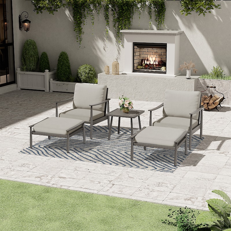 5-Piece Aluminum Patio Conversation Set with End Table and Cushions