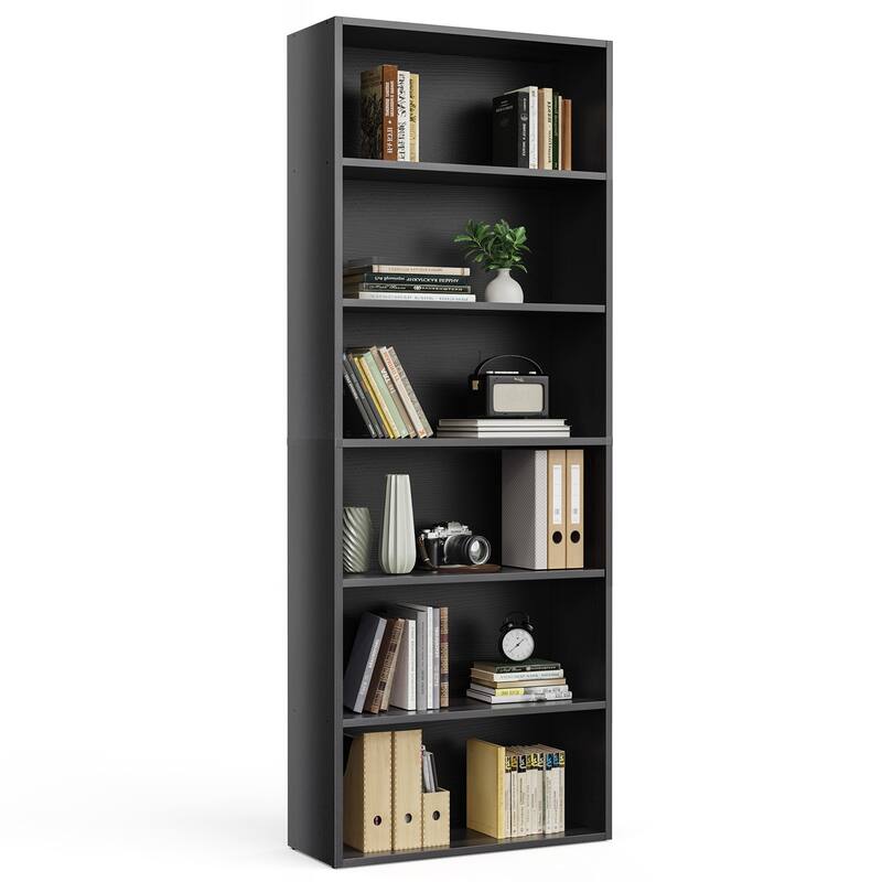 Industrial 6 Shelf Bookcase-Large 53 Inch Tall Floor Standing Open Bookshelf for Home Office, Living Room, and Bedroom Storage