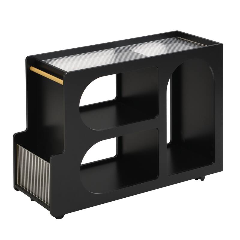 End Table with Storage, Side Table with Lockable Wheels/Golden Round Rod