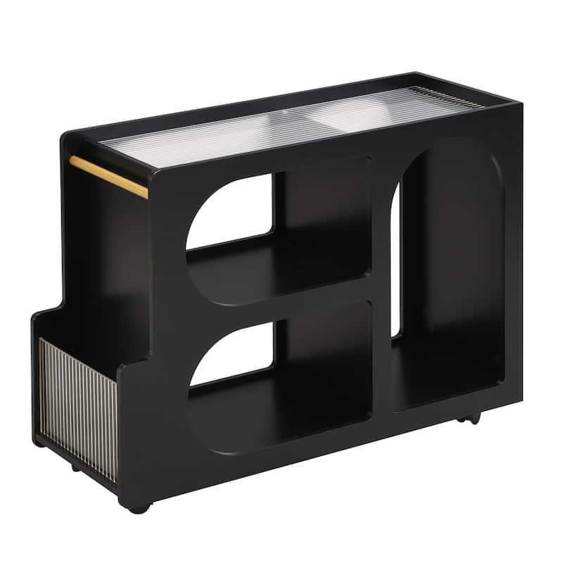 Modern Mobile End Table Narrow Coffee Table, Side Table with Tempered Glass