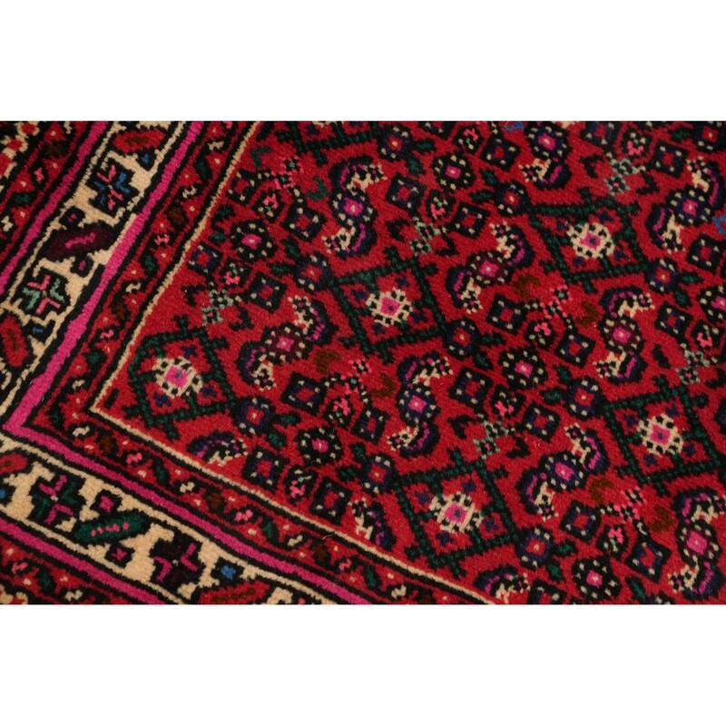 Hand Knotted Oriental 100% Wool Carpet Traditional Geometric Red Hossainabad Runner Rug - 31' 6'' X 2' 8''