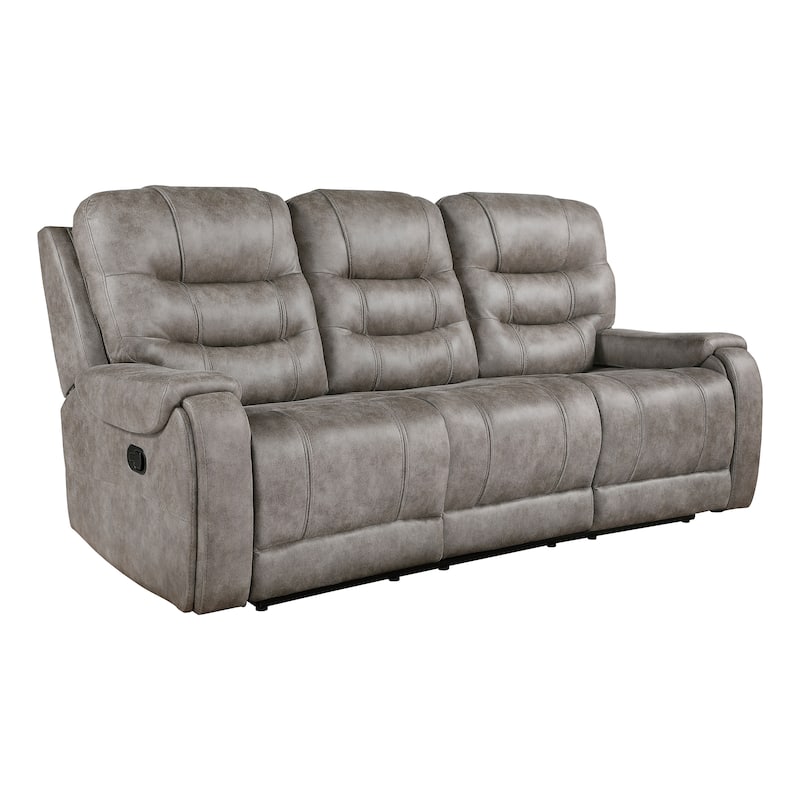 Gerald Microfiber Manual Double Reclining Sofa - Grayish Brown