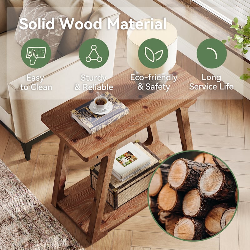 Small Solid Wood End Table 2-tier Side Table for Living Room