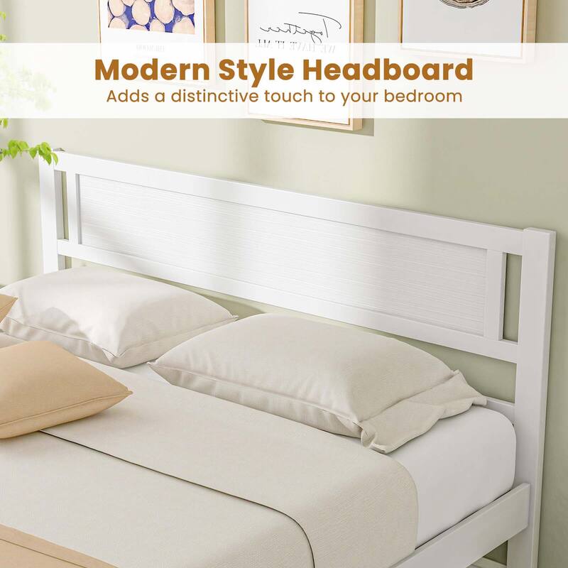 Costway Twin/Full/Queen Wooden Platform Bed with 12 Slats Headboard &