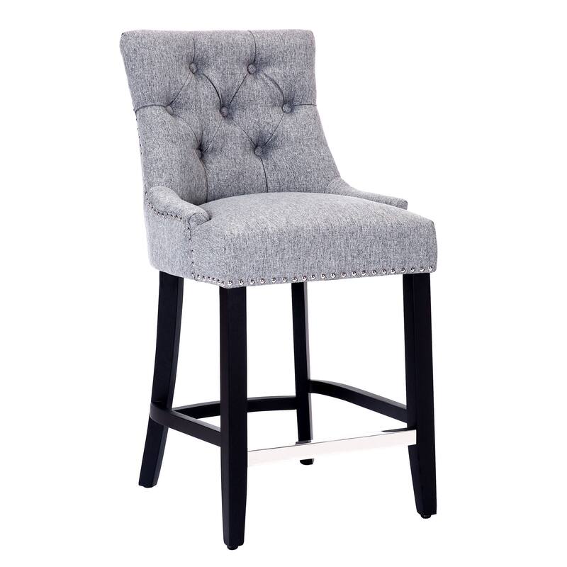 Carter 24" Upholstered Button Tufted Counter Stool, Black Legs