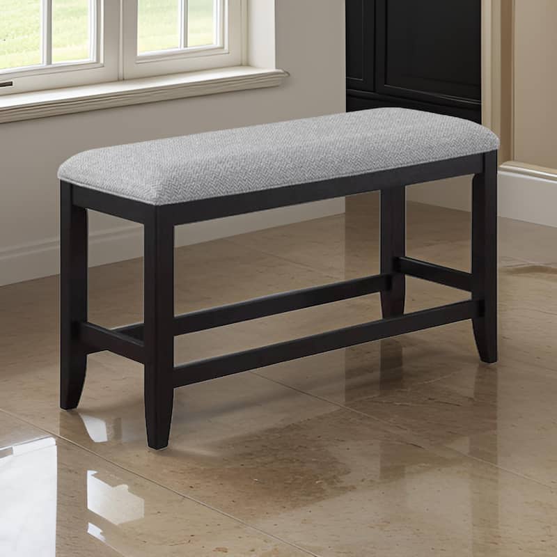 Patricia 48 Inch Counter Height Dining Bench, Black Wood and Gray Fabric