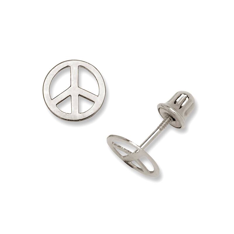 Curata 14K Gold Small Polished Peace-sign Stud Post Screw Back Earrings - White