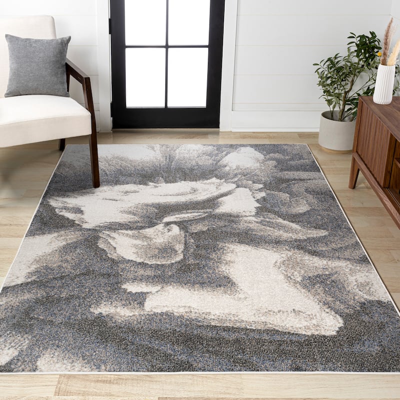 JONATHAN Y Marmo Abstract Two-Tone Modern Area Rug - 4 X 6 - Gray/Cream