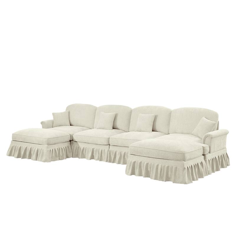 GDFStudio - Classic U-Shaped Chenille 4-Seater 137.8" Sectional Sofa with Ottomans