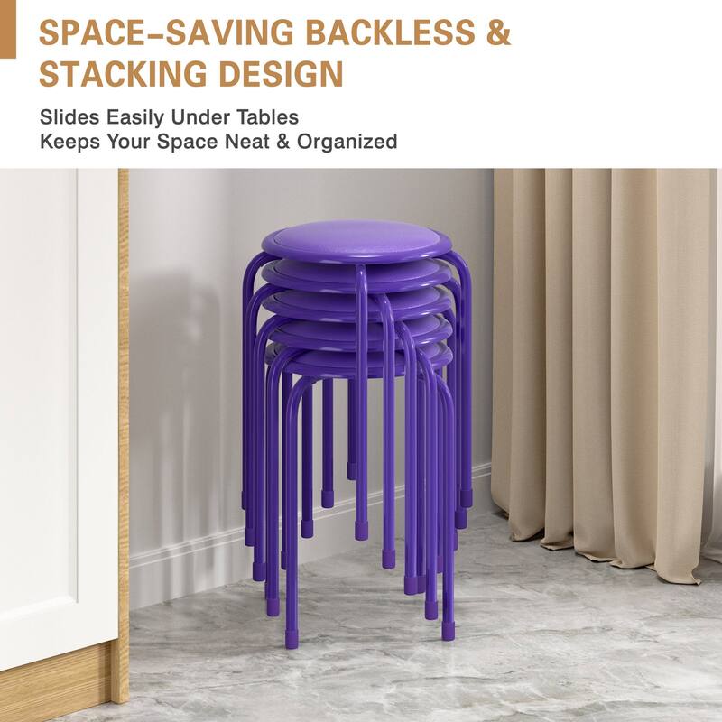 Javlergo Set of 6 Stackable Backless Stools PVC Padded Round Seats with Metal Frame Indoor Outdoor Use for Kitchen Livingroom