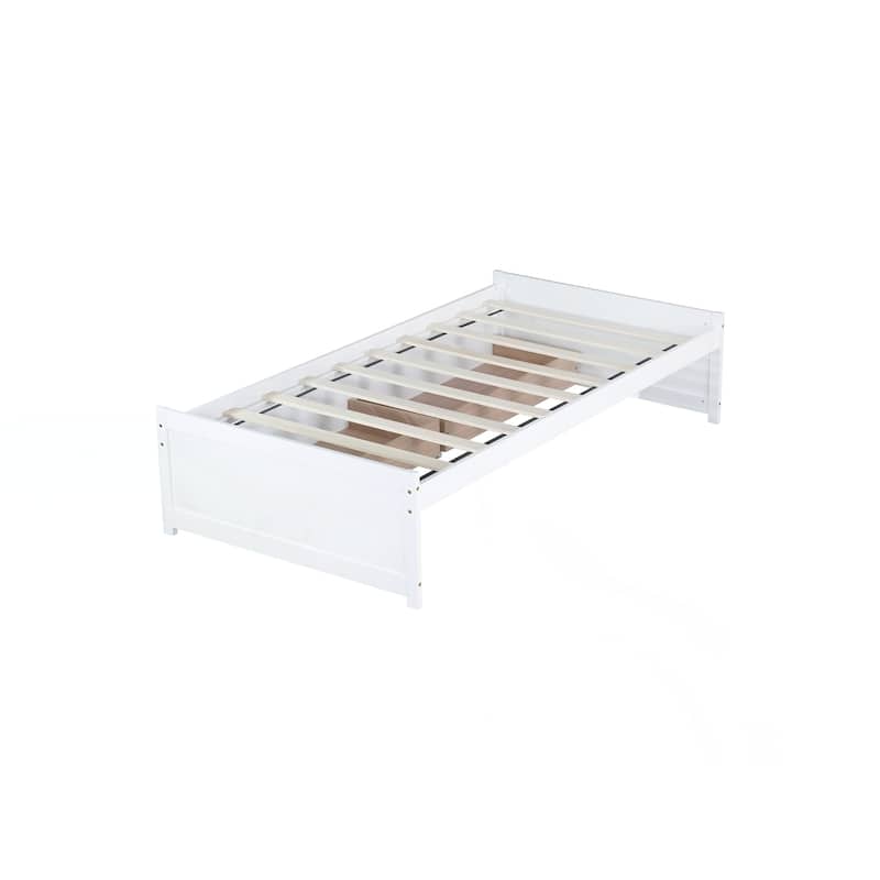 Twin Size Bed with 2 Drawers, Solid Rubber Wood Bed